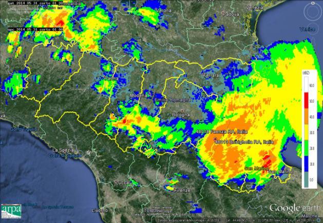 In particolare nella notte tra il 30/05 e il 31/05 si sono registrati elevati quantitativi in Romagna che hanno causato danni nell area