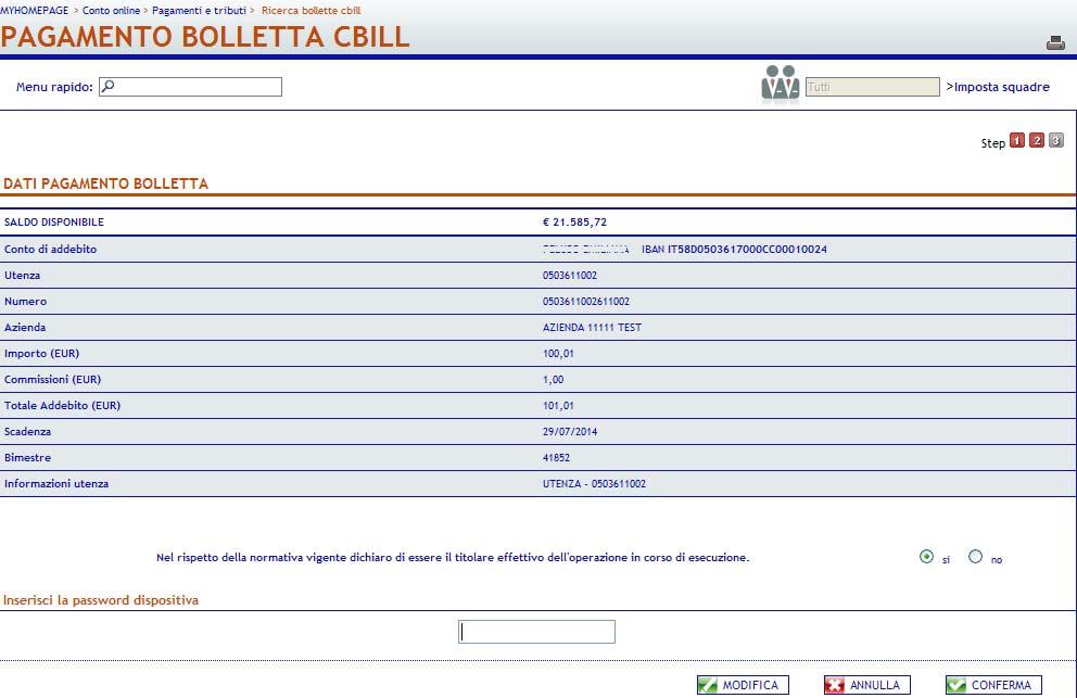 funzione di pagamento diretto per cui si rimanda all apposito paragrafo. Selezionando l apposita lente a fianco di ciascun bollettino si ottiene il dettaglio.