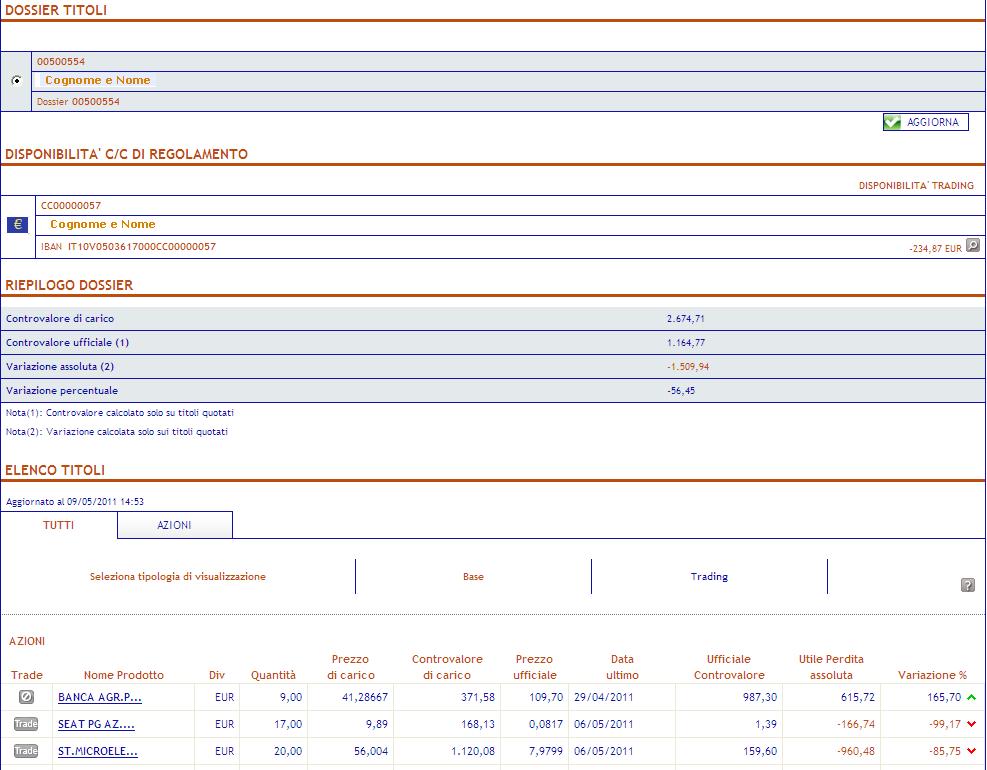 7.1. Titoli 7.1.1. Posizione Titoli Attraverso la pagina web riportata nella figura sottostante è possibile visualizzare i dettagli di tutti i titoli del proprio deposito titoli (portfolio).