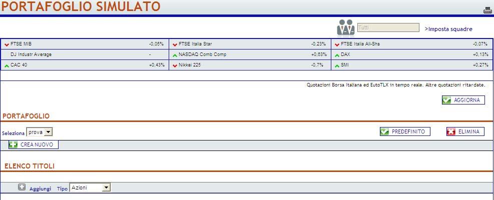 8.3.3. Portafoglio simulato E la funzione che permette di simulare acquisti o vendite di uno o più strumenti finanziari al fine di verificarne l andamento prima di effettuare, eventualmente,