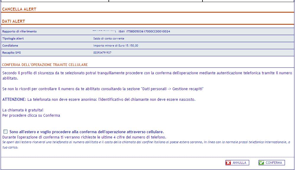 cancellazione, per eliminare gli avvisi precedentemente inseriti: Per confermare la cancellazione occorre cliccare sul pulsante e procedere