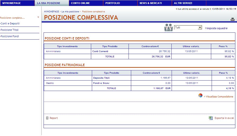 5.1. Posizione Complessiva Attraverso la pagina web di seguito riportata l Utente può visualizzare la propria posizione complessiva comprendente tutti i rapporti collegati alla posizione contrattuale