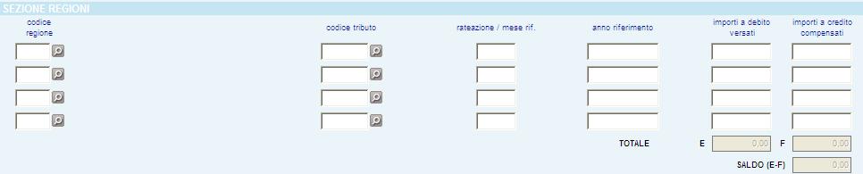 o o gli Importi a debito versati (C), relativi alla causale del contributo prescelta (gli importi vanno sempre indicati con i decimali); gli Importi a credito compensati (D), relativi alla causale