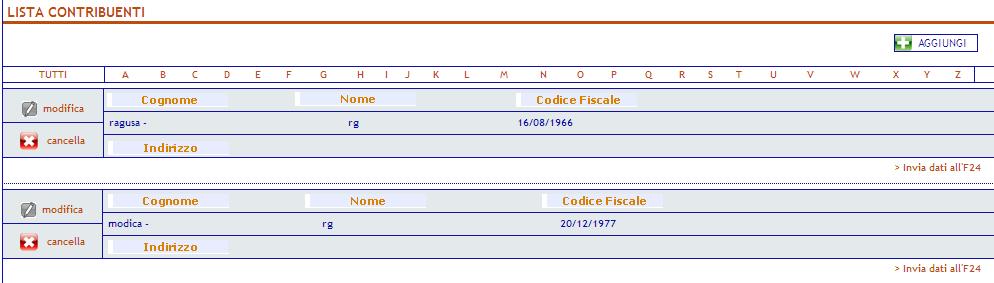 Cliccando su è possibile inserire i dati anagrafici del contribuente direttamente sulla delega F24 da pagare.