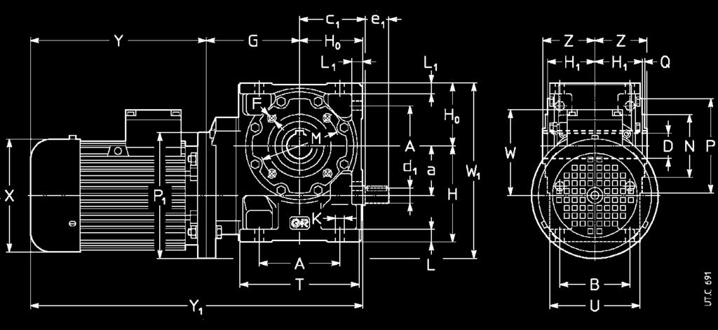 10 - Esecuzioni, dimensioni, forme costruttive e quantità d olio 10 - Designs, dimensions, mounting positions and oil quantities MR V 32... 81 UT.