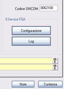 Configurazione: Nella scheda Impostazioni della finestra Dati azienda è presente una sezione relativa a EService FGA, visibile solo se il modulo eservice è attivo, che permette di impostare tutti i