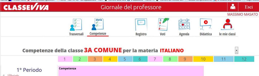 SEZIONE COMPETENZE CLICCANDO SULLA ROTELLINA SI APRE LA PAGINA DOVE INSERIREMO GLI OBIETTIVI VALUTATI NELLA PROVA QUI POSSIAMO UTILIZZARE DUE