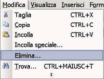 menù INSERISCI e scegliere la voce RIGHE o COLONNE. Naturalmente Excel inserirà le righe sopra a quelle selezionate e le colonne a sinistra. 4.6.