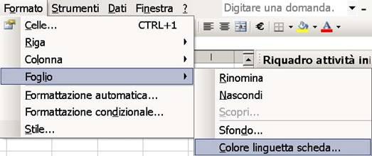 SCHEDA nel sottomenu FOGLIO che si apre cliccando sulla voce FORMATO nella barra dei menu, dopo aver selezionato il foglio di lavoro (Figura 33).