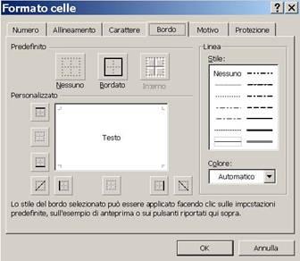 Figura 52: La scheda Bordo 5.1.5 Il formato Motivo Con la scheda Motivo (Figura 53) si può modificare il colore di riempimento delle celle selezionate.