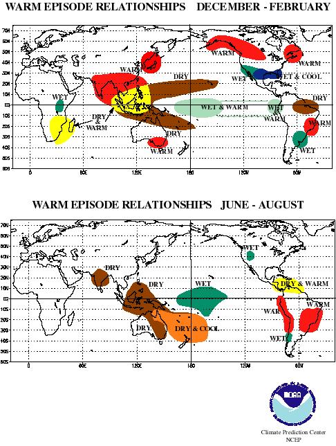 Teleconnessioni tra ENSO e fenomeni meteorologici a scala continentale e locale Durante i periodi di el Niño, valori negativi di SOI, sono state osservate correlazioni con anomalie di precipitazione