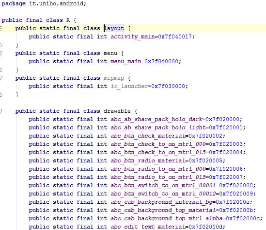 FILE R Il file R è un file generato automaticamente dal sistema quando si compila il progetto.