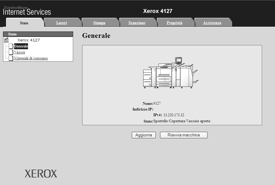 Operazioni da computer Servizi Internet CentreWare Servizi Internet CentreWare richiede un ambiente TCP/IP e consente di visualizzare lo stato della macchina e i suoi lavori, nonché inviare lavori