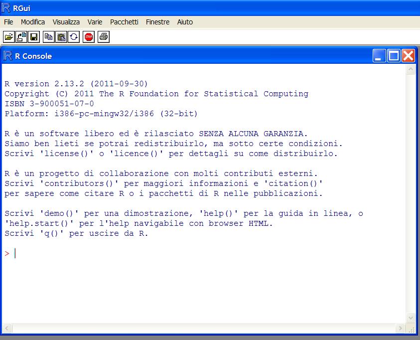 Avviato il programma R, apparirà una