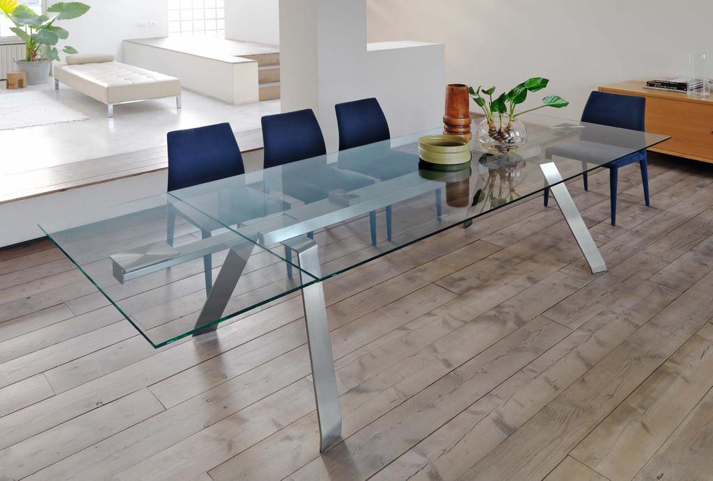 TORONTO ALLUNGABILE Tavolo all. 200/300x100 satinato K cristallo trasp. V30 - Table ext.