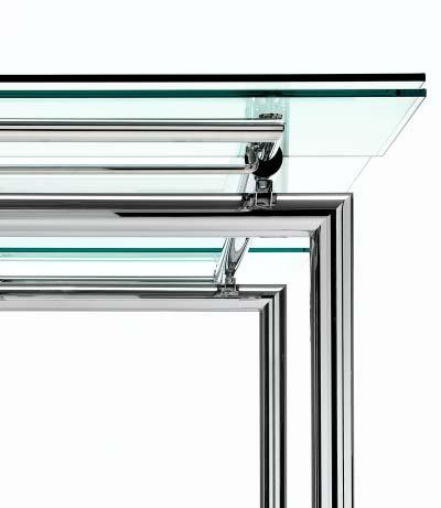 Mambo Rettangolare Tavolo allungabile con gambe in acciaio o cristallo. Piano in cristallo. - Extendable table with glass or metal legs. Glasstop and glass extensions.