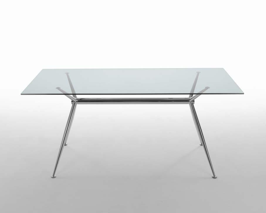 Brioso Tavolo fisso con struttura in acciaio. Piani in cristallo. - Table with metal frame. Glastop. - Table avec structure en acier. Plateau en verre. - Tisch mit Gestell aus Stahl. Glasplatte.