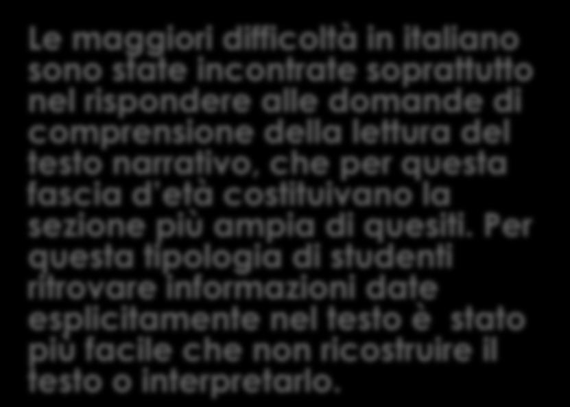 Per questa tipologia di ritrovare informazioni date esplicitamente nel testo è stato più facile che non ricostruire il testo o