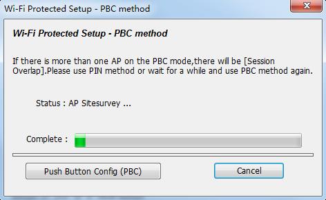 Cliccare su Push Button Config(PBC), comparirà il messaggio: Attivare la funzione pulsante sul punto di accesso wireless ora, la scheda di rete wireless stabilirà una connessione sicura con l access