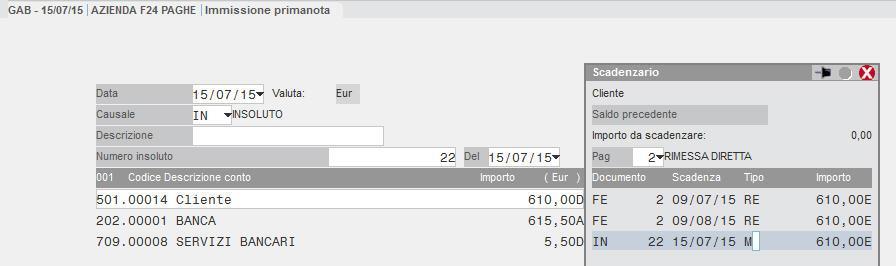 Pagina 16 di 29 Oppure si entra nello scadenzario e con la barra spaziatrice si toglie la E Visionando l estratto conto si presenta la seguente