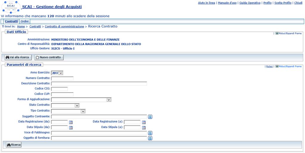 CONTRATTO DI SOMMINISTRAZIONE Per accedere alla gestione di un contratto di somministrazione, si seleziona nella voce di menù Contratti, il link Contratto di