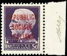 2326 2326 K 1944 - Imperiale tiratura di Firenze 50 L. fascio soprastampa carminio lillaceo - Cert. Oliva (Bol. n. 26) (Sass. n. 500/I) 650 2327 2327 K 1944 - Non emessi - La serie bordo di foglio a destra - Cert.