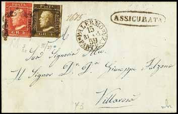 I tavola azzurro sei esemplari su lettera del 26 giugno 1860 da Palermo per Leonforte - Da esaminare - Firma E.