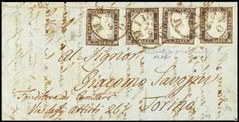 verde + 10 c. bistro su lettera via di mare del 18 settembre 1863 da Livorno per Gallipoli (Bol. n. 10A+11A) (Sass. n. 13E+14E) 100 1019 A 1858-10 c.