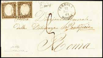 nero grigiastro su lettera del 1 maggio 1860 da Piacenza per Ferrara - Cert. Colla (Bol. n. 11A) (Sass. n. 14Bc) 1.500 1023 L 1858-10 c.