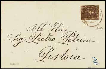 carminio scarlatto su lettera del 7 aprile 1861 da Firenze per la Francia - Cert. Colla (Bol. n. 39) (Sass. n. 21a) 200 1071 1074 D 1860-3 L.