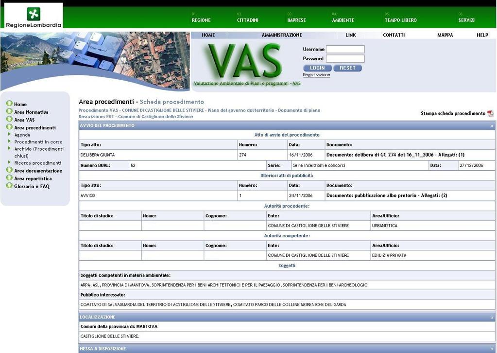 COMPILAZIONE DELL ARCHIVIO DOCUMENTALE SIVAS Il Comune deve provvedere alla compilazione dell archivio documentale SIVAS, relativo alla procedura di valutazione ambientale del piano.