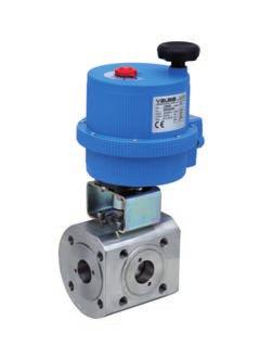 3 way WR ball valve (diverting) [Valpres art. 776000 () - art.776001 (T)], T or port, two seats, flanged PN16, in carbon steel STM 105, reduced bore, with electric actuator series 85.