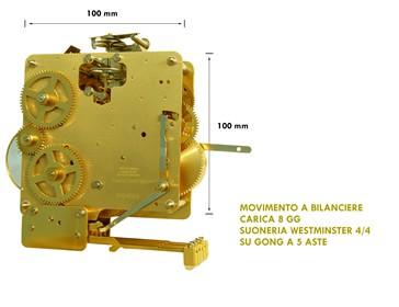 340-020 Movimento a bilanciere carica 8 gg Suoneria Westminster 4/4 su gong a 5 aste Euro 245,00 341-020/45 Movimento a pendolo