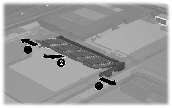 Moduli di memoria 18. Per rimuovere il modulo di memoria dal relativo slot: a. Sbloccare i gancetti di fissaggio 1 laterali. Il modulo si inclina verso l'alto. b.