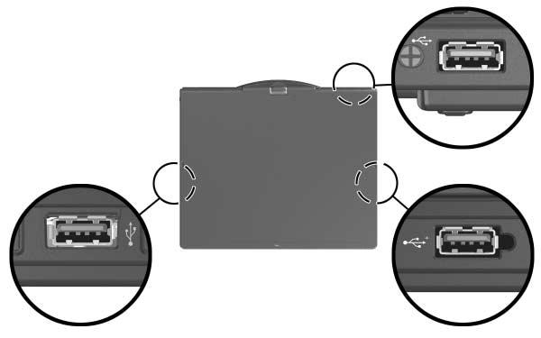 Periferiche USB Collegamento di periferiche USB Gli hub USB possono essere collegati ad un connettore USB del Tablet PC o ad un dispositivo di aggancio opzionale oppure ad altre periferiche USB.