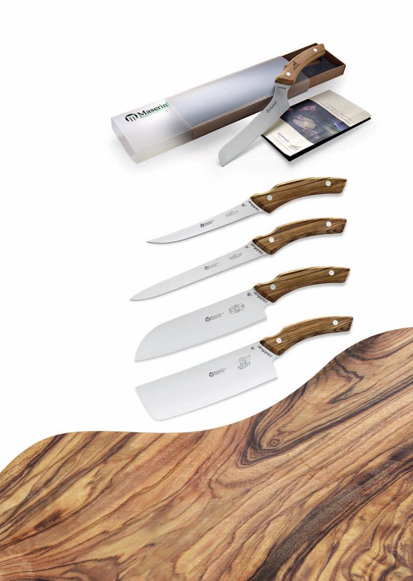 ...in cucina con stile MANICO / HANDLE: legno di Olivo / Olive wood LAMA / BLADE: acciaio AISI 420 HRC56 Stainless steel AISI 420 HRC56 PACKAGING: confezione regalo / Gift box 2009/OL Sfilettare /