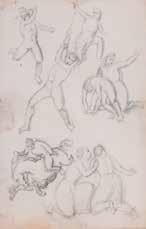cm25/24(6) 31-11-15 306 Scuola Italiana del sec. XIX/XX. Lotto di quattro disegni a matita e china su carta raffiguranti studi di figure, con cornici.