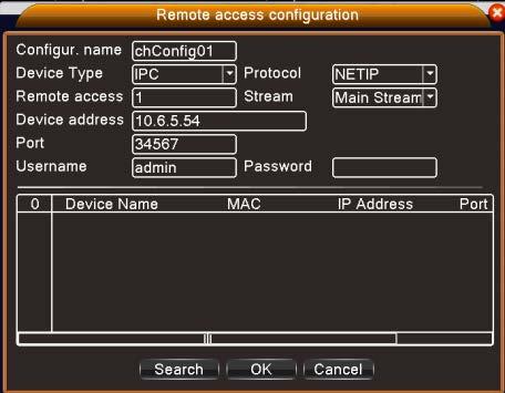 Config. nome Nome dell apparato. Device Type Selezione del tipo di dispositivo: IPC (telecamera IP), DVR, HVR (ibrido). Protocollo Selezione del protocollo: NETIP o Onvif.