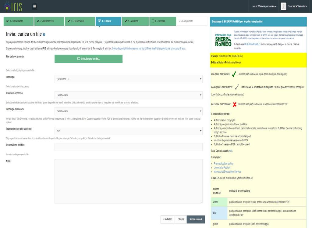 3.7.2. Caricamento del PDF Il passo 4-Carica propone la maschera seguente: Figura 21 L autore deve scegliere la tipologia di versione della pubblicazione caricata.