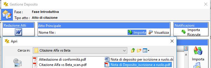 L atto principale sarà quindi costituito da un file nativo digitale che potrà alternativamente essere: 1) Una nota di accompagnamento per l iscrizione a ruolo redatta tramite il vostro programma di