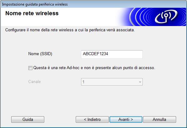 Configurazione della macchina per una rete wireless 7 Digitare un nuovo