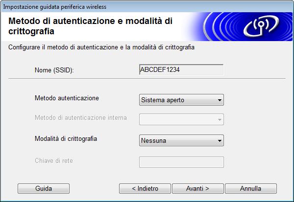 3 8 Selezionare il Metodo autenticazione e la Modalità di crittografia