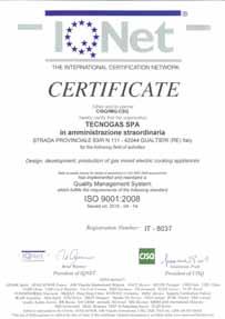 Tecnogas è tra le poche aziende in Italia ad avere già ottenuto questa certificazione, che fissa precise regole di gestione dei diversi processi aziendali: mercati in cui opera l impresa, attività