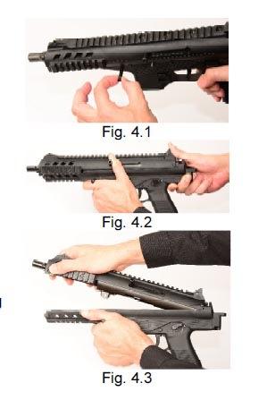 B&T p26 4. Procedure di manutenzione Nota: non toccate il grilletto quando l arma è smontata 4.1. Smontaggio a. Verificare che l arma sia scarica come in sezione 3.1. b.