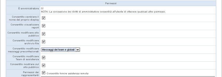 Account utente continua K L M N O P Q R S K L M N O P Q R S Concede diritti di amministrazione completi. Il rappresentante può modificare il nome del proprio display.