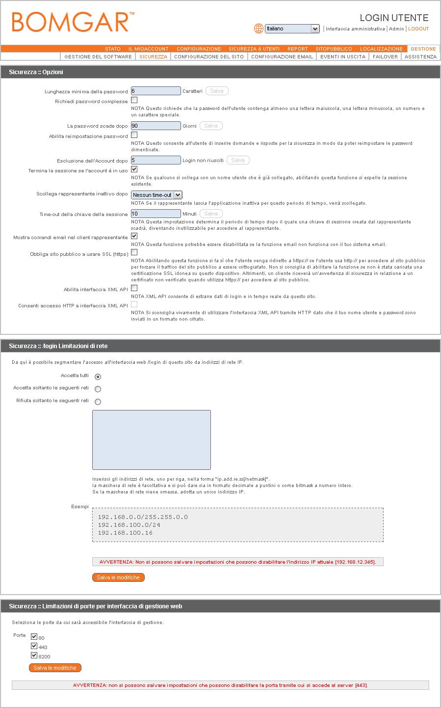 Sicurezza Imposta regole per stabilire quando e come i rappresentanti devono impostare le password.