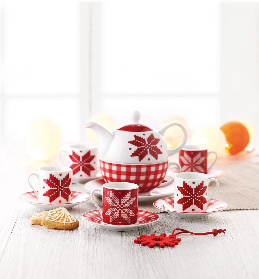 Christmas & Winter Nordic Tea MO8420 Set da the composto da teiera da 400ml, tazza e piattino. Con disegni nordici, confezionata in scatola di cartone abbinata.