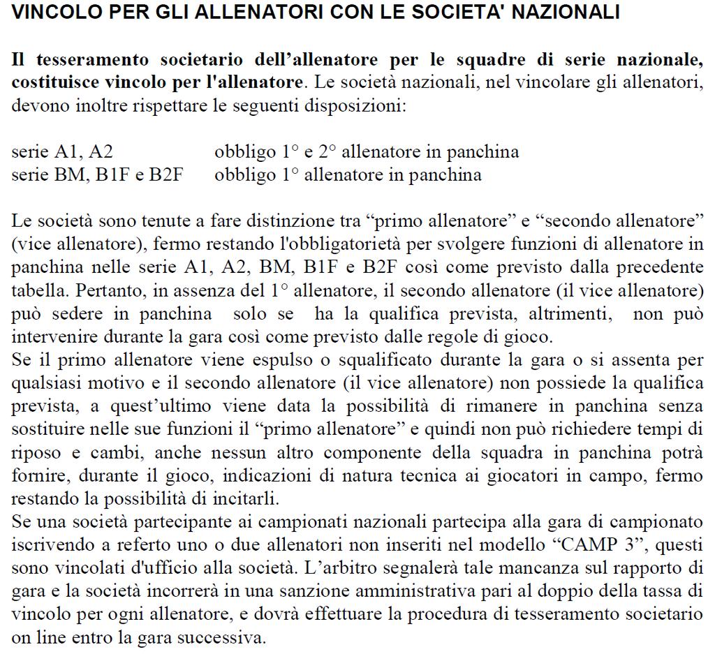 Il quadro relativo alle nuove abilitazioni va letto, per la parte relativa alle abilitazioni giovanili, facendo riferimento al massimo campionato svolto dalla società (e al settore di riferimento