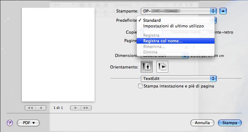 (OS X 10.5) Fare clic sul pulsante Anteprima per controllare che le opzioni di stampa siano impostate correttamente.