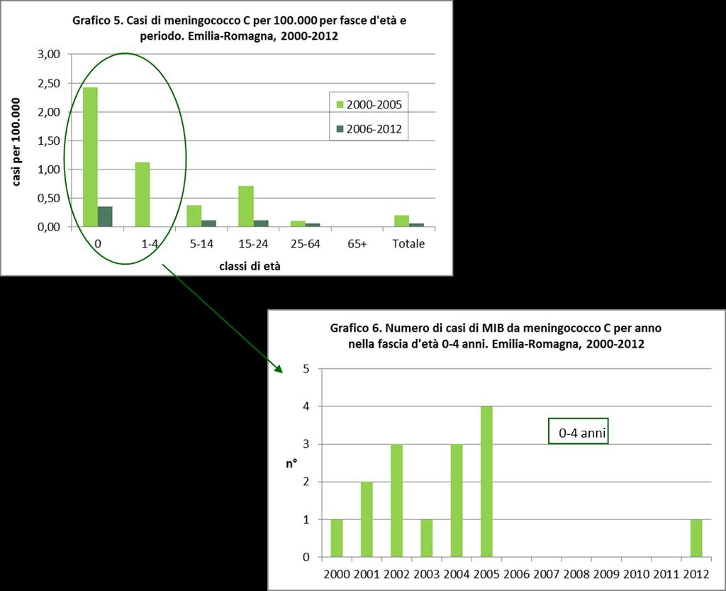 Il calo delle forme di meningococco C è evidente in tutte le fasce d età; ciò è indice dell efficacia della vaccinazione non solo tra le coorti target dell offerta vaccinale (secondo anno di vita e
